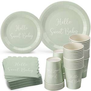 lot 9388 image: Mifoci 244 Pcs Baby Shower Sage Green Party Supplies Include 7 Inch 9 Inch Disposable Sage Green Paper Plates 9 oz Paper Cup