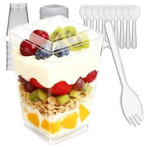 lot 9393 image: Toowood 100pcs Clear Dessert Cups with Lids and Spoons, 5.4oz Mini Dessert Cups Reusable Square Parfait Cup for Party Appertizer, Christmas