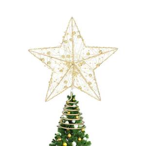 lot 10268 image: Christmas Tree Topper, 3D Star Tree Topper Christmas Tree Topper Lighted, Prolong Wire Gold Metal Designed Built-in 10 Bulbs String Lights for Christmas Holiday Tree Decoration Indoor Home Decor