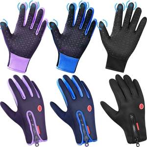 lot 10488 image: Zhanmai 3 Pairs Outdoor Winter Touchscreen Gloves Windproof Waterproof Thermal Gloves for Running Hiking for Men Women (Medium,Black,Blue,Purple)