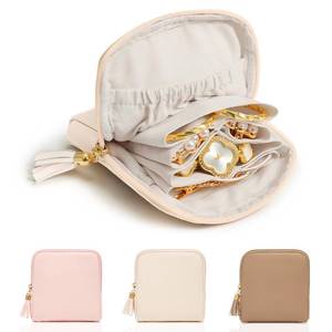 lot 10489 image: WOOMADA Velvet Travel Jewelry Organizer Case �� Compact Jewelry Storage Bag With Zipper For Rings, Bracelets, Earrings �� Perfect Travel Gift For Women��Beige��