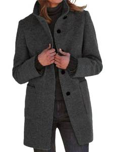 lot 10492 image: CHARTOU Women Winter Long Pea Coat Wool Blend Stand Collar Single Breast Thicken Blazer Jacket (Medium, Black)