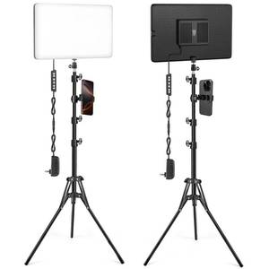 lot 11553 image: 2-Pack LED Video Light Kit with 63 Tripod Stand, 2500K-8500K Dimmable Studio Light Photography Panel Lighting for Video Recording Game Live Streaming Podcast YouTube Filming, Phone Holder