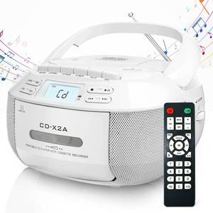 lot 13492 image: Greadio CD Player Boombox Cassette Player Combo with Bluetooth,AMFM Radio,Stereo Sound with Remote Control,AUXUSB Drive,Tape Recording,ACDC Powered,Headphone Jack,LCD Display for Home,Kids,Gift