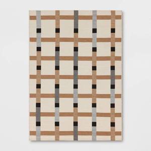 lot 13495 image: 5x7 Grid Neutral Color Block Outdoor Area Rug - Threshold��