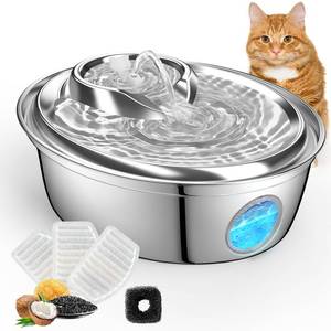 lot 13499 image: ORSDA Cat Water Fountain Stainless Steel, Automatic Pet Water Fountain, 67oz2L Drinking Fountain Dog Water Dispenser with Water Level Window for Cats and Small Dogs- 4Pcs Filters (D36)