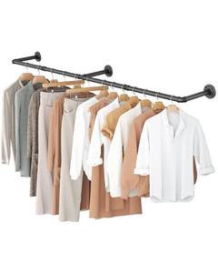 lot 13503 image: OROPY Clothes Rack, 65.7 Industrial Pipe Clothing Rack for Hanging Clothes, Wall Mounted Heavy Duty Space Saving Garment Rack for Closet Storage, Black, 3 Base