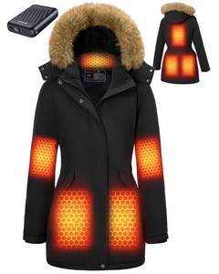 GOTOBI Graphene Long Heated Jacket for Women with 18400mAh 12V Battery Pack, Womens Parka Coat with Faux Fur Detachable Hood size 2XL