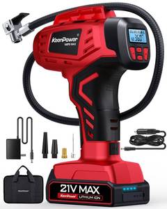 lot 13510 image: KeenPower Digital Cordless Tire Inflator Portable Air Compressor Automatic 160PSI wGauge Screen & 4N Smart Mode & Dual Power Supply, Rechargeable 21V Battery Powered Handheld Air Pump, Car Tire Pump