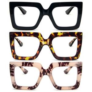 lot 14253 image: prtcslwd 3 Pack Oversized Thick Frame Reading Glasses for Women,Stylish Square Large Readers Blocking Blue Light Glasses (3 Pack, 3, Diopters)
