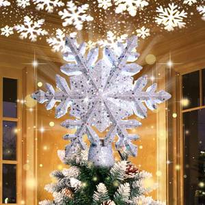 lot 14254 image: OurWarm Christmas Tree Topper Lighted with LED Rotating Silver Snowflake Decorations Projector Silver Snow Tree Topper Night Light Projector for Indoor Outdoor Christmas Tree Decorations