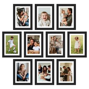 lot 14255 image: upsimples 5x7 Picture Frame Set of 10, Display Pictures 4x6 with Mat or 5x7 Without, Multi Photo Frames Collage for Wall or Tabletop Display, Black