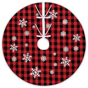 lot 14260 image: Teenyyou Christmas Tree Skirt 30 Inch Simulated Linen Fabric Tree Skirt with Snowflakes Printed Xmas Mat for Christmas Holiday Party Decoration Indoor Outdoor(Red Black)
