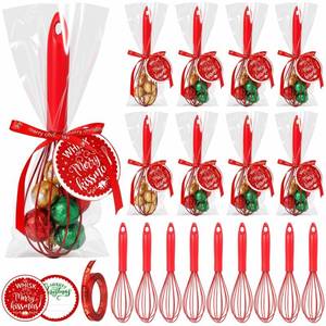 lot 14271 image: Jingmore 12 Set 10 Inch Christmas Whisks Gifts DIY Fillable Red Baking Supplies Christmas Tree Ornaments Xmas Colored Silicone Whisks with Cards Cooking Heat Resistant Egg Beaters Kitchen Favors