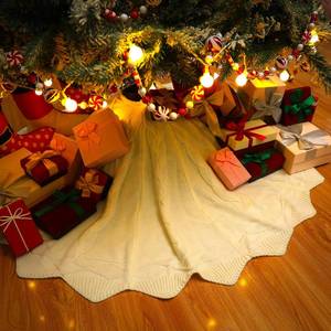 lot 14306 image: Boao 48 Inch Knitted Christmas Tree Skirt Cream Knit Tree Skirt Rustic Farmhouse Xmas Chunky Cable Decor for Vintage Winter Holiday Party Diamond Polygon Star Cable Knit Christmas Decor