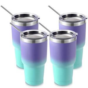 lot 15045 image: Volhoply 30oz Insulated Tumbler with Lid and Straw, Double Wall Inner & Outer 304 Stainless Steel Tumblers Bulk, Powder Coated Coffee Cup for Office, Home, Travel (Purple Bule,4 Pack)