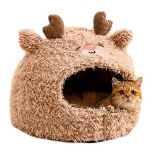lot 15046 image: Cat Bed for Indoor Cats Large Cat Bed Cave Durable Cat Tent Bed with Removable Washable Cushion for Pet Cats and Dogs (Deer Style, L (20.9 X 20.9 X 15.7 Inch))