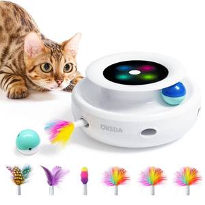 lot 15051 image: ORSDA 2in1 Interactive Toys for Indoor Cats, Timer Auto OnOff, Cat Toy Balls & Ambush Electronic Cat Mice Toy for Entertainment with 6pcs Feathers, Dual Power Supplies