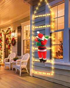 lot 20429 image: Nielfoi 98 LED Christmas Lights Indoor Outdoor Decorations, 2.5FT Christmas Decorative Ladder Lights with Santa Claus 8 Modes Waterproof Xmas Tree Light for Garden Window Home Wall Decor, Warm White