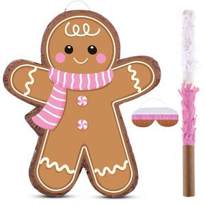lot 15066 image: Gueevin Christmas Gingerbread Pi�ata Christmas Party Decorations Pink Cute Gingerbread Man Pi�ata Pull String with Stick Blindfold for Winter Xmas Holiday Party Game Festival Gift Favor Supplies