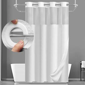 lot 16131 image: YellyHommy Stall No Hook Shower Curtain with Snap in Fabric Liner Set Less Time White Waffle Shower Curtain for Bathroom 75 L x 60 W
