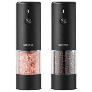 lot 18038 image: Black Stainless Steel Electric Salt and Pepper Grinder Set with Dust Cover �� Rechargeable Automatic Pepper Mill, LED Light, Adjustable Coarseness (2 Pack)