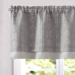lot 18044 image: Vangao Boho Curtains Linen Valance for Kitchen Grey Farmhouse Geometric Striped Mudcloth Double Layer Blackout Rod Pocket Window Topper Treatment Country Curtain 18 Inch 1 Panel Grey on Beige