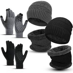 lot 18045 image: 6 Pieces Winter Beanie Hat Scarf Gloves Set for Men Women,Warm Fleece Lined Skull Cap Touchscreen Gloves Neck Warmer Set