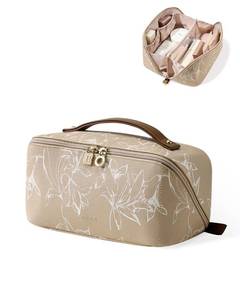 lot 18060 image: EACHY Travel Makeup Bag, Large Capacity Cosmetic Bags for Women, Waterproof Portable Pouch Open Flat Toiletry Bag Pattern Makeup Bag (F-Brown)