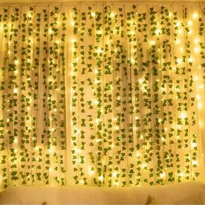 lot 18071 image: COOLUCK 84Ft 12 Pack Artificial Ivy Leaf Plants Vine with 80 LED String Light,Green Vines Garland, Hanging for Home Kitchen Office Wedding Wall D�cor