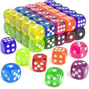 lot 18081 image: Rerdeim 60 Pieces Dice Set, 16mm Standard Bulk 6 Sided Colored Dices for Board Games, Math Learning, Classroom, 10 Color, 6 Pieces of Each Color