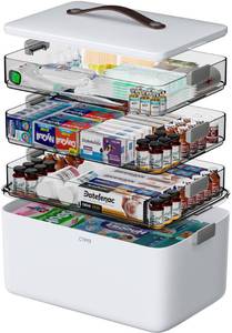 lot 19471 image: CTIME 4-Tier XL Medicine Organizer - Portable Medicine Cabinet with Leather Handle, Empty First Aid Kit for Home Organization Must, School, Dormitory, Travel, RV, Dorm, Ideal Elderly Gift