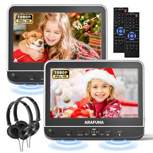 lot 19472 image: ARAFUNA 10.5 Portable DVD Player for Car with 1080P Full HD HDMI Input, Car DVD Player Dual Screen with Mounting Bracket, Headrest DVD Player Support Last Memory, USBSD Card