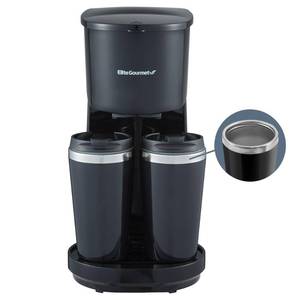 lot 19477 image: Elite Gourmet EHC116 Dual Drip Double Coffee Maker Brewer Includes Two 14 Oz Stainless Steel Interior Thermal Travel Mugs, Compatible with Coffee Grounds, Reusable Filter, Black