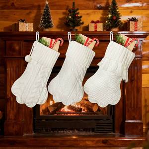 lot 19478 image: WATINC Pet Paw Christmas Stockings - 3 Pack Large Paw Shape Stocking with Tassel, Pet Dog Cat Knit White Christmas Hanging Socks for Xmas Eve Party Holiday Fireplace Tree Gift Decoration