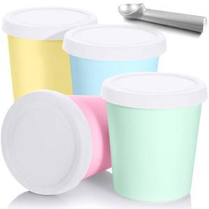 lot 19480 image: Nuenen 5 Pack Ice Cream Containers 1Qt Freezer Storage Tubs with Silicone Lids and Spoon for Homemade Ice Cream Reusable, Sorbet Dishwasher Safe (Macaron color)