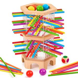lot 19484 image: Montessori Wooden Board Game, 42 Colorful Sticks Dice Games for Kids 3 4 5 6 Years, Math Learning Toys Fine Motor Skills & Counting Educational Toy, Family Travel Game Birthday Gifts for Boys Girls