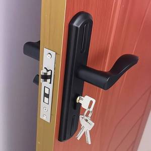 lot 19485 image: Oxliracc Storm Door Handle Replacement Set Stainless Steel Storm Door Handle with Lock Modern Exterior Door Parts Fits 4.45-7.9inch Hole Distance (Black)