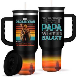 lot 19488 image: ComfyDwel Cool Papa Tumbler with Handle Cool Gifts for Papas Best Papa in the Galaxy 40oz Insulated Coffee Tumbler with Straw and Lid Christmas Fathers Day Present for Papas from Grandkids