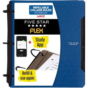 lot 20404 image: Five Star Flex Refillable Notebook  Study App, College Ruled Paper and 1 Inch TechLock Ring Binder with Pockets, Tabs and Dividers, 200 Sheet Capacity, Pacific Blue (293280AD2)