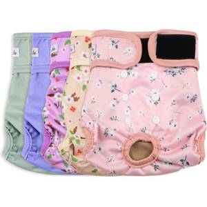 lot 20405 image: Female Dog Diapers 5Pcs - Premium Reusable Diapers for Doggie in Heat - Highly Absorbent Dog Diapers Female for Pet Incontinence with Adjustable Snaps,Flowers M
