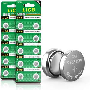lot 20411 image: LiCB 20 Pack SR621SW 364 164 363 AG1 Battery 1.5V Button Cell Watch Batteries