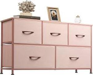 lot 13562 image: White 5-Shelf Metal and fabric cube dresser storage color white and pink