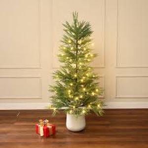 lot 3385 image: LED Pre-lit Potted Greenery Arrangement 4.5ft