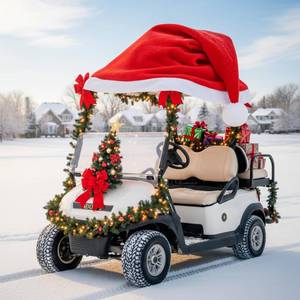 lot 3455 image: Datanly 18 ft Velvet Christmas Golf Cart Decorations Large Velvet Santa Hat for Car Santa Claus Hat Outdoor Car Covers for Automobiles Christmas Golf Cart Costume Auto Vehicle Accessories