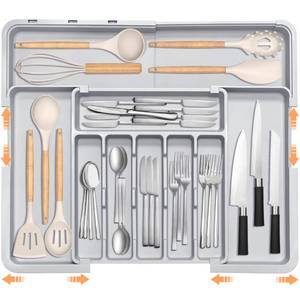 lot 3458 image: Silverware Organizer Expandable Kitchen Drawer Organizer Adjustable 22x 19 Utensil Organizer with Rubber Feets Cutlery Drawer Organizer for Spoons Forks Knives Kitchen Organizers and Storage Grey