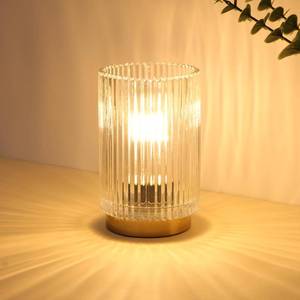 lot 3464 image: Mirasium Battery Operated Lamp, Cordless Table Lamp with Timer, Desk Bedside Lamps with LED Warm Light, Glass Small Table Lamp for Bedroom, Bathroom, Living Room, Home Decor - Transparent