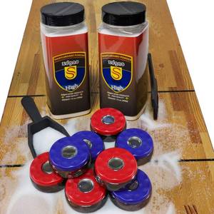 lot 3468 image: Shuffleboard Pucks wShuffleboard Wax High Speed (2 Cans), Mini Dustpan and Brush for Shuffleboard Table, Complete Shuffleboard Accessories Bundle (2 516 (58mm))