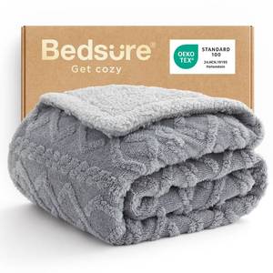 lot 3475 image: Bedsure Gentlesoft Sherpa Fleece Blanket Twin Size for Bed - Fluffy & Cozy Cable Jacquard Tufted for Women Gift, Thick and Warm Blanket for Winter, Grey, 60x80 Inches