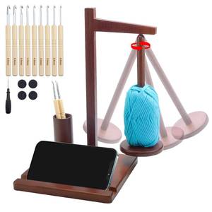 lot 3476 image: Wooden Yarn Holder for Crocheting, Magnetic Rotating Yarn Spinner Yarn Spool Rack with Crochet Accessories Storage and Phone Stand, Yarn Ball Holder for Knitting Lovers